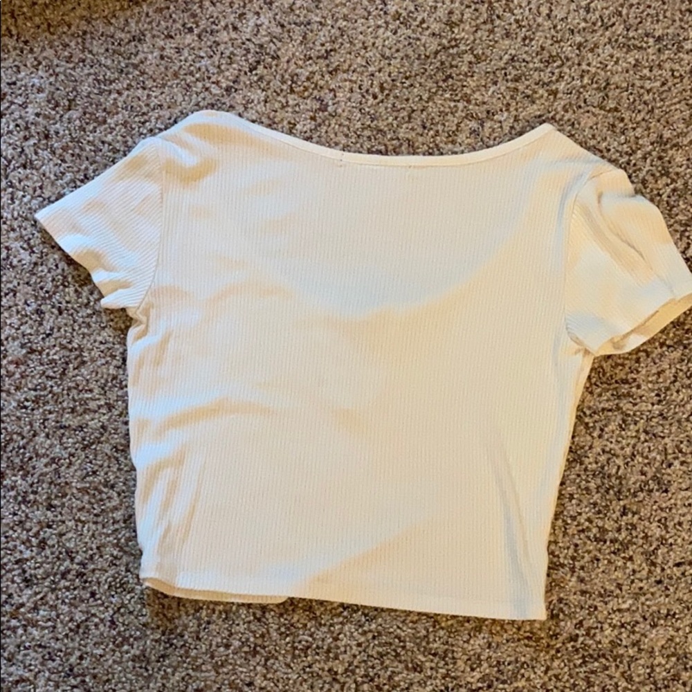 Lace-up ribbed crop top white cream - Picture 4 of 4